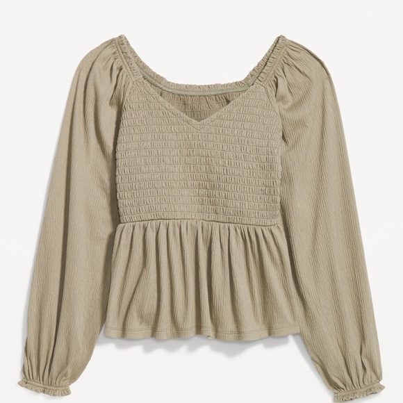 NWT OLD NAVY Long-Sleeve Smocked Peplum Color: Birch Leaf Size Small - Picture 1 of 5